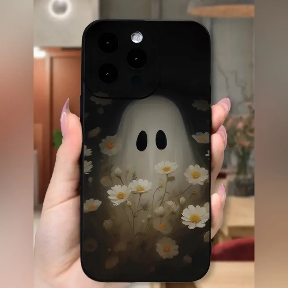 TWO iPhone 13 Mini Flexible Spooky Witchy Ghost Halloween Black Phone Case - Picture 3 of 11